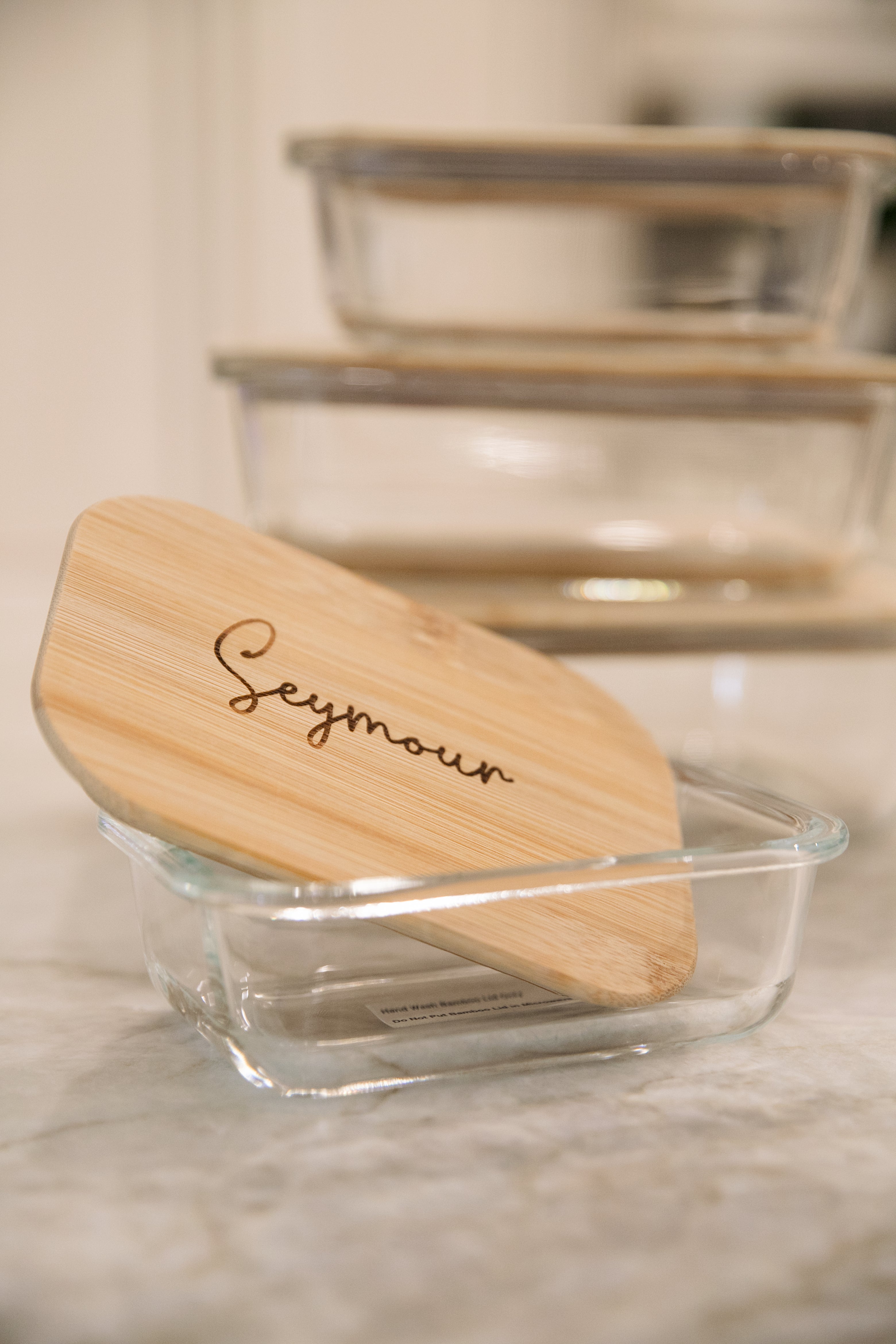 Set of Personalized Glass Containers with Bamboo Lids